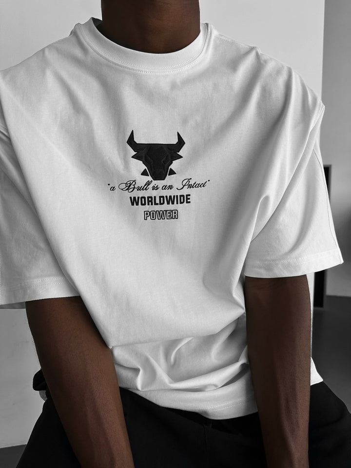 T-shirt Oversize Bull Worldwide - Ecru i Czarny