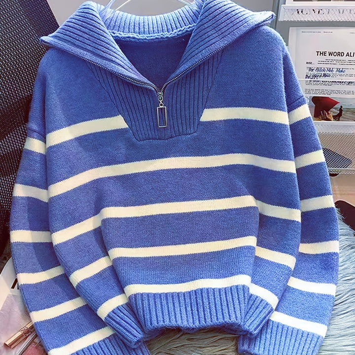W paski zamek 1/4 sweter