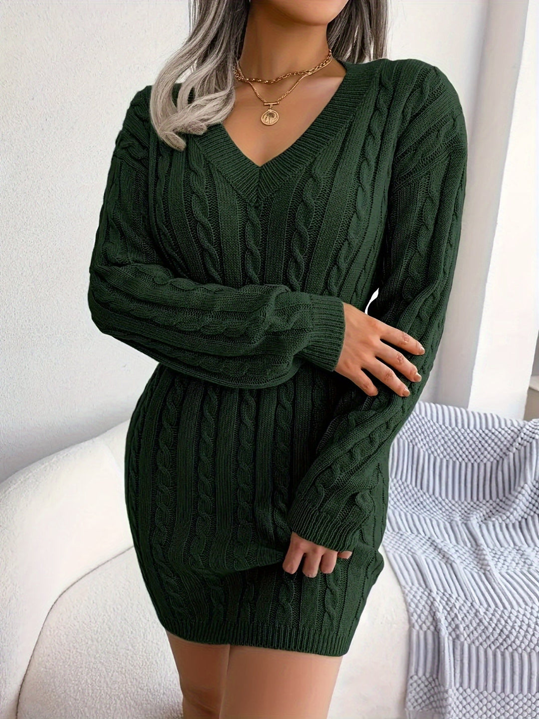 Warkoczowy splot peplum sukienka swetrowa
