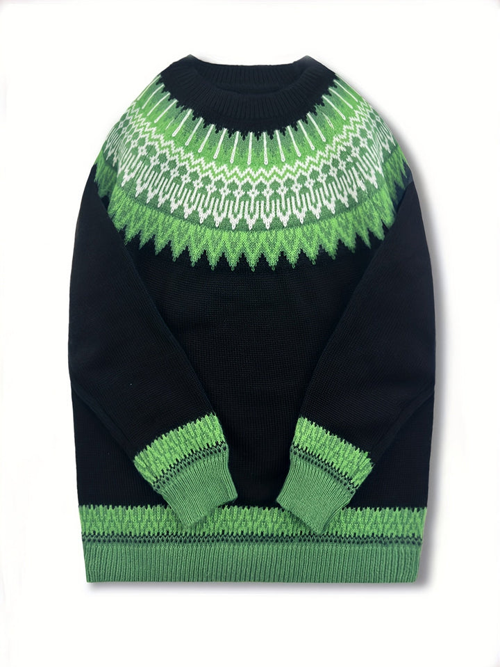 Chunky Jacquard Round szyja sweter
