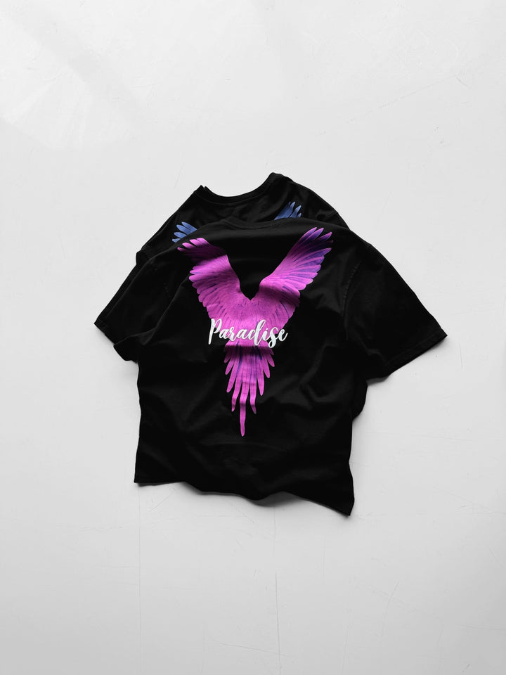 T-shirt Oversize Parrot Paradise - Czarny i Różowy