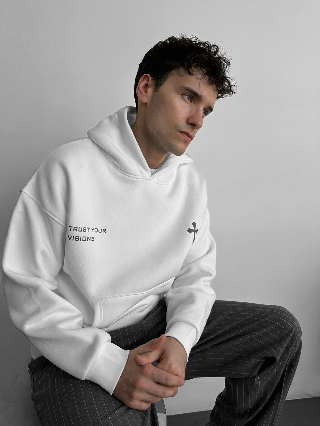 Oversize Cross Hoodie - Biały