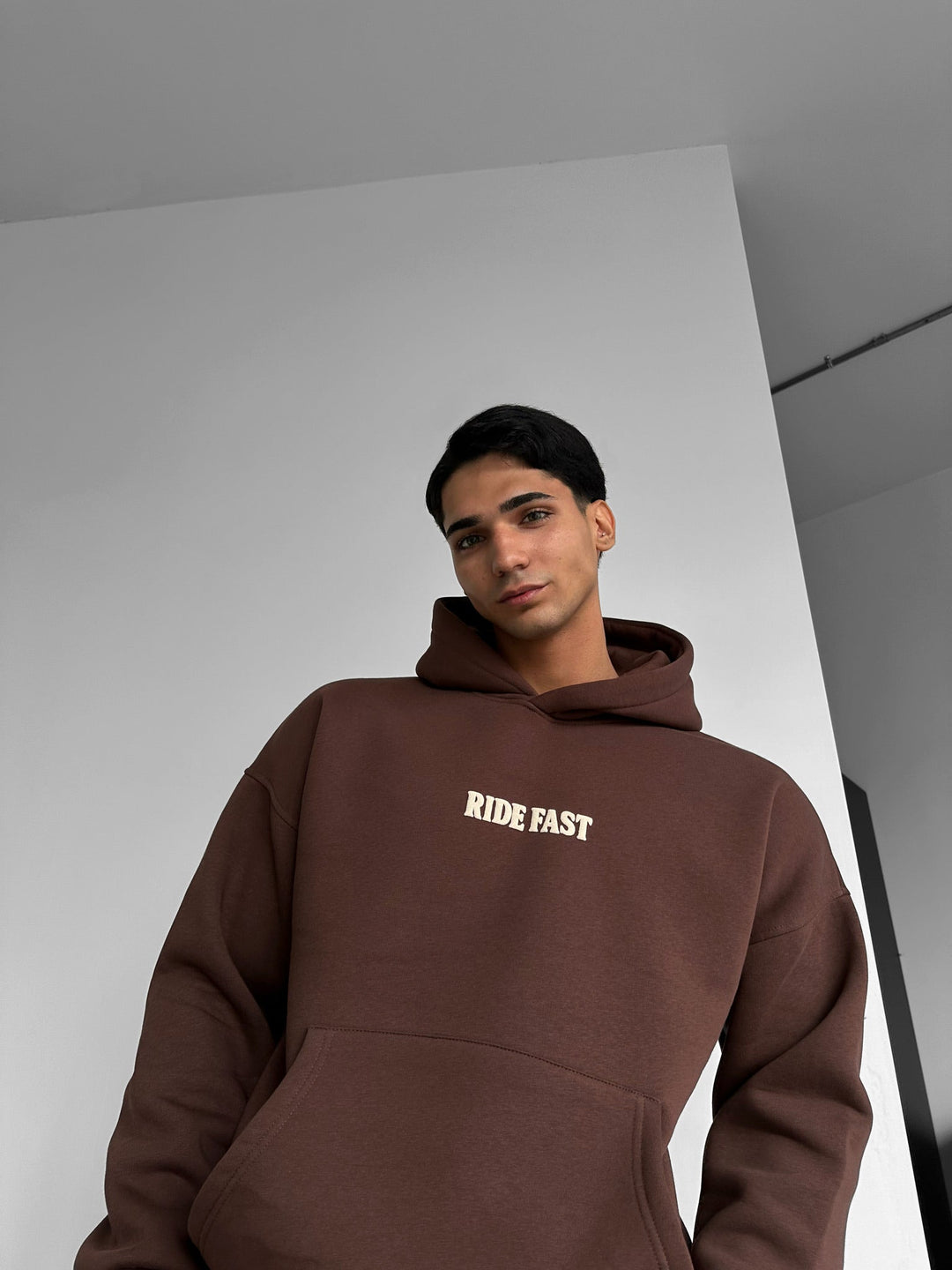 Oversize Ride Fast Hoodie - Brązowy