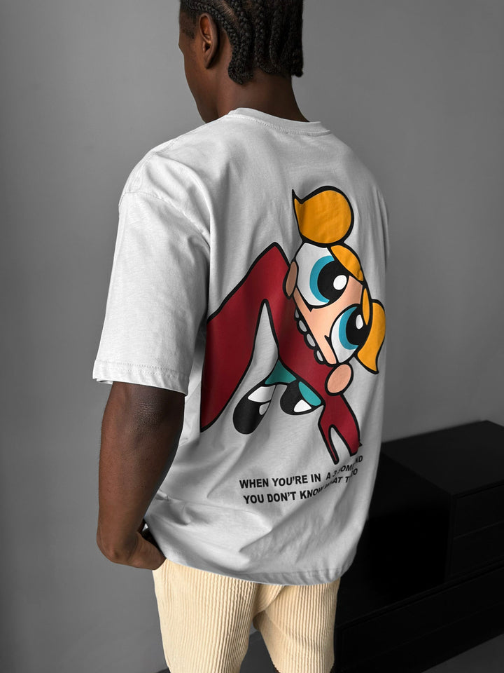 T-shirt Komiksowy Oversize - Szary