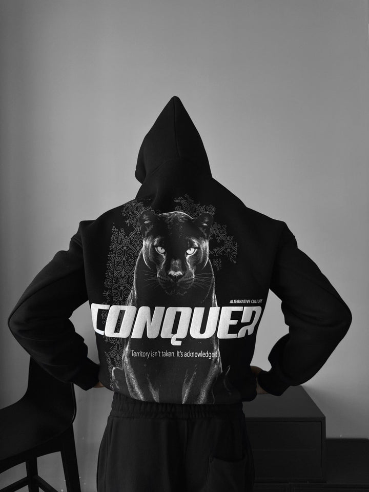 Oversize Conquer Hoodie - Czarny