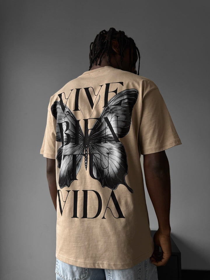 Oversize "Vive Bien Tu Vida" T-shirt - Beżowy