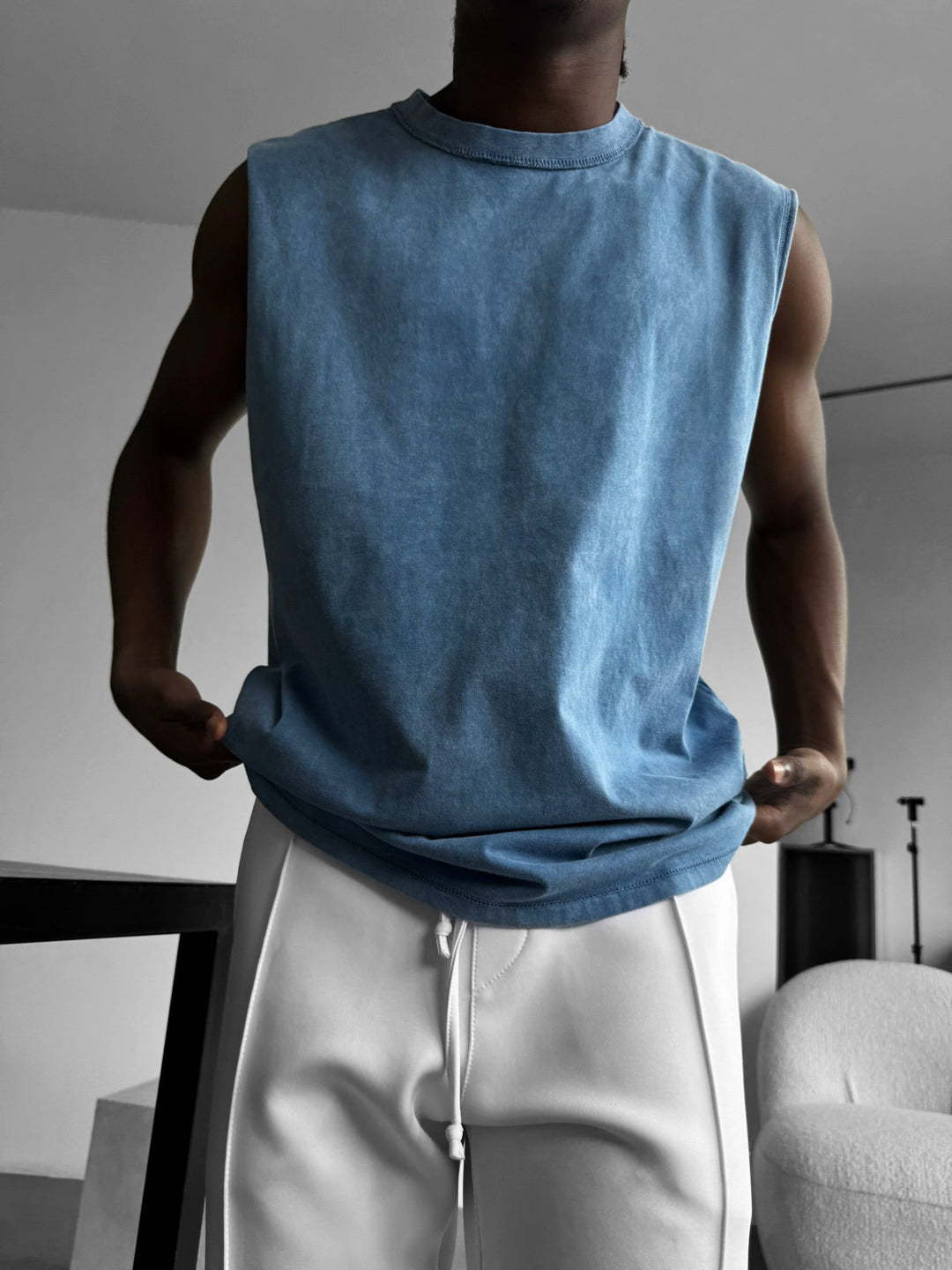 Oversize Washed TankTop - Niebieski