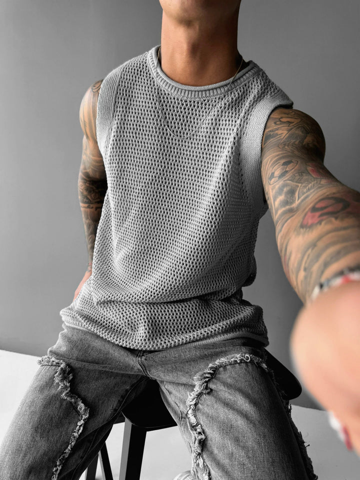 Oversize Teksturowany Top - Szary