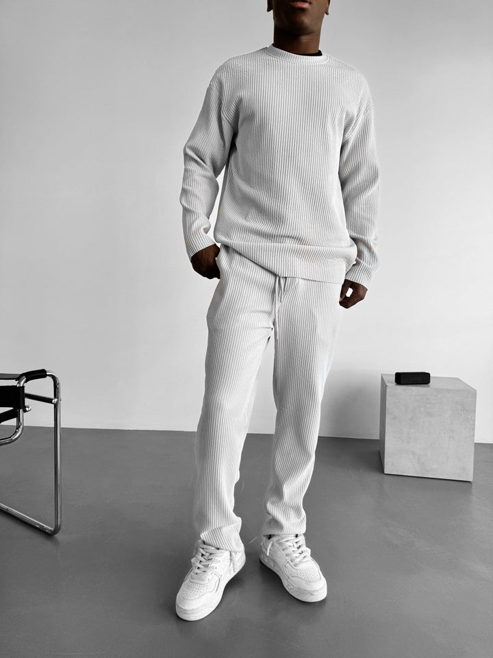Oversize Ribbed Long Arm T-shirt - Szary