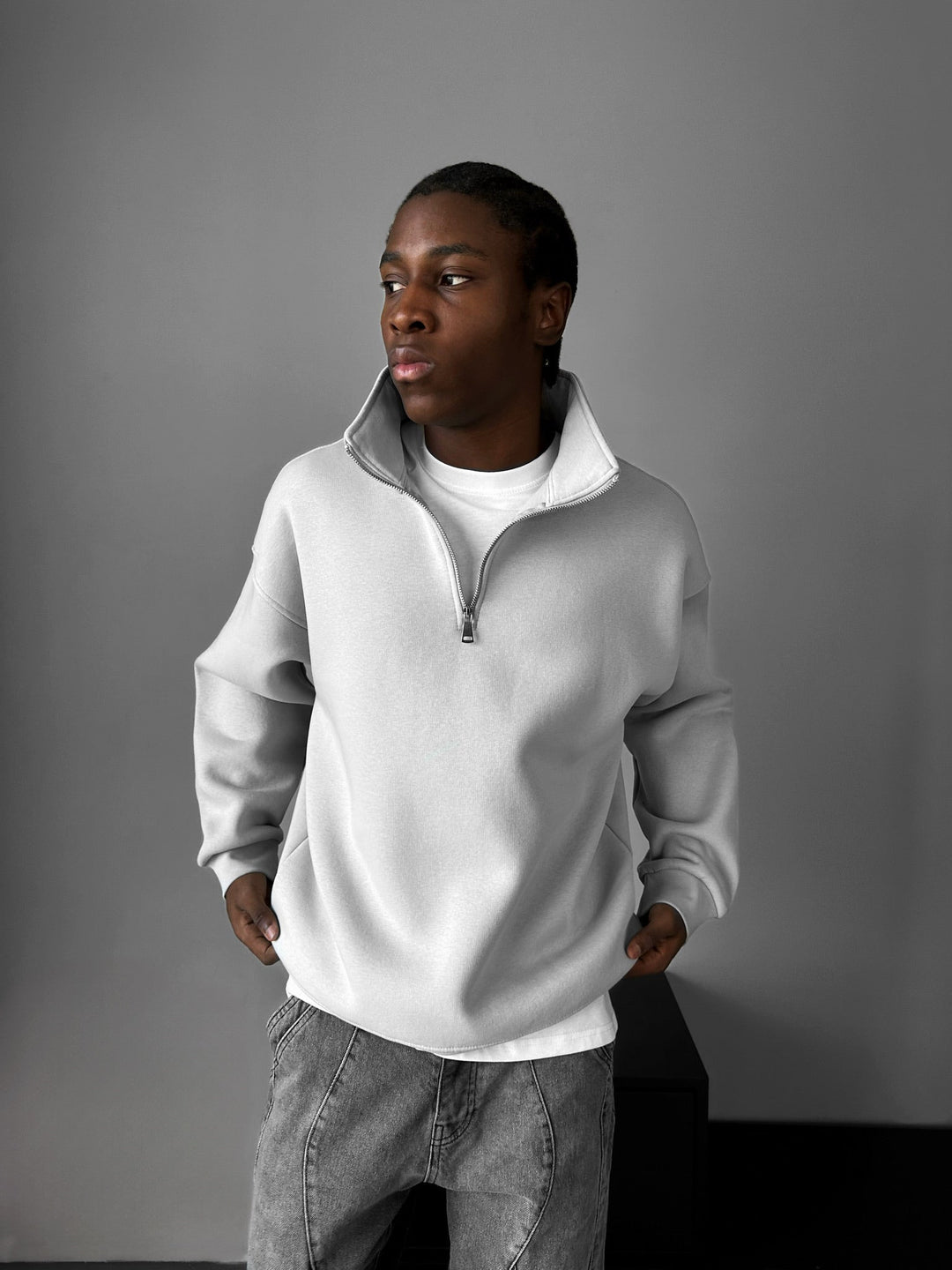 Oversize Polo Sweatshirt z Pół-Zipem - Szary