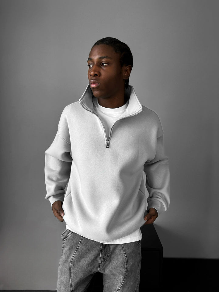 Oversize Polo Sweatshirt z Pół-Zipem - Szary