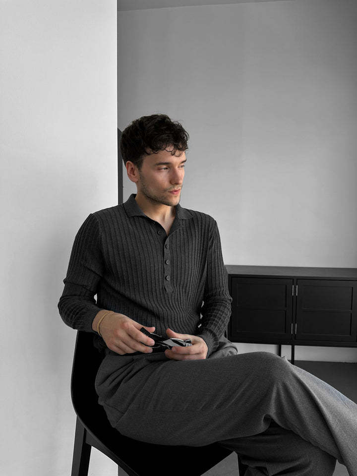 Sweter Polo Slim Fit - Antracytowy