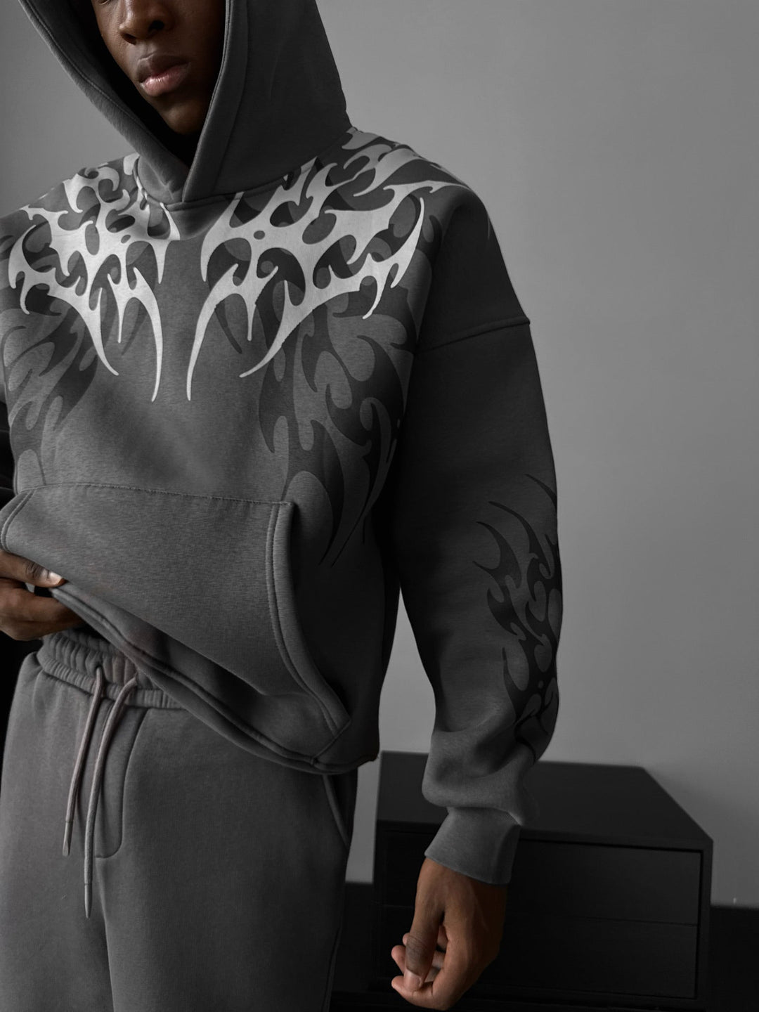 Oversize Tribal Hoodie - Antracyt