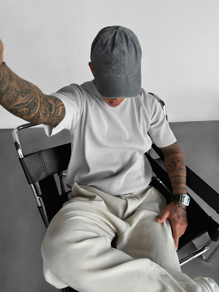 Oversize Ribbed T-Shirt - Szary