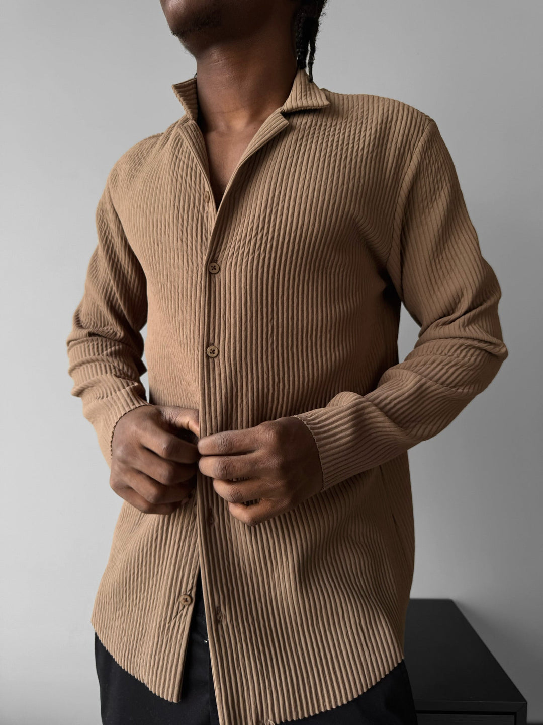 Oversize Ribbed Long Arm Shirt - Brązowy