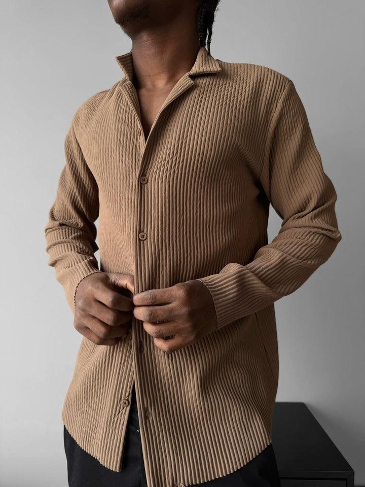 Oversize Ribbed Long Arm Shirt - Brązowy