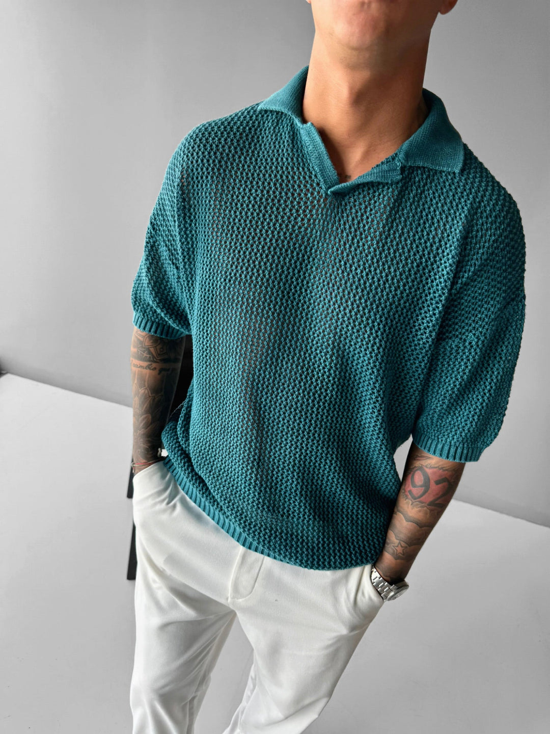 T-shirt Regular Fit z dzianiny w kolorze Głębokiej Laguny