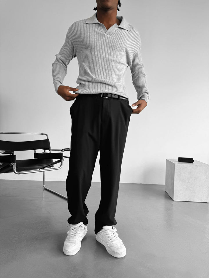 Sweter polo Slim Fit - Szary