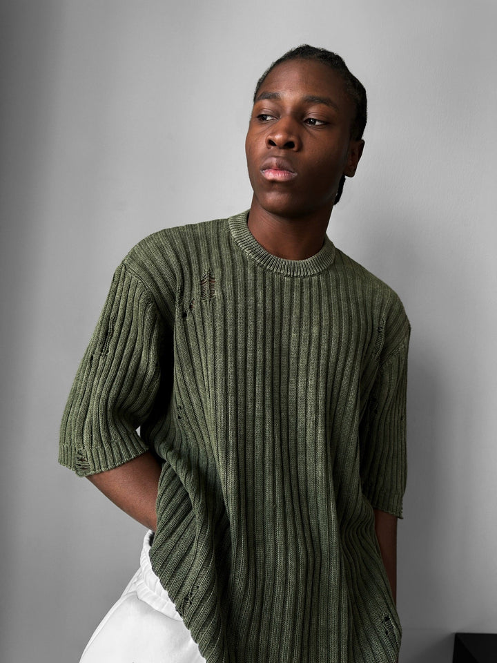 T-shirt Oversize Przetarty - Khaki