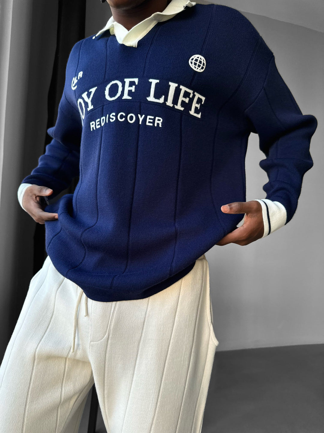 Luźny Sweter Polo JLR - Granatowy