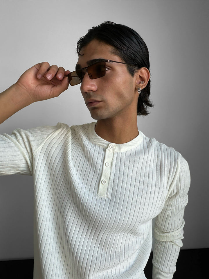 Sweter Slim Fit z Guzikami - Ecru