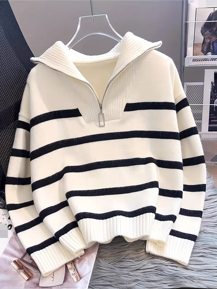 W paski zamek 1/4 sweter