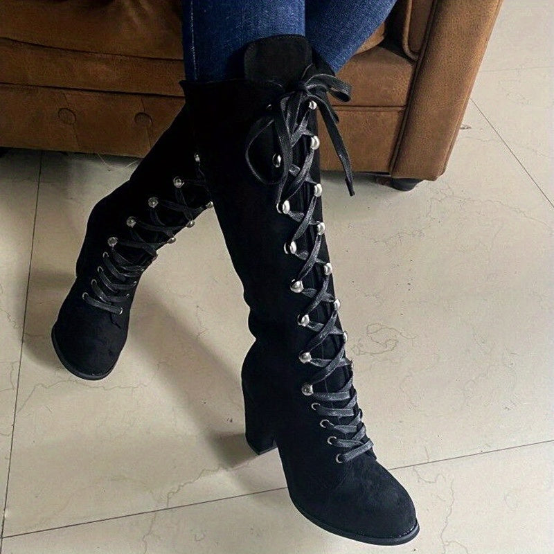 Sznurowane Chunky-Heel Tall buty
