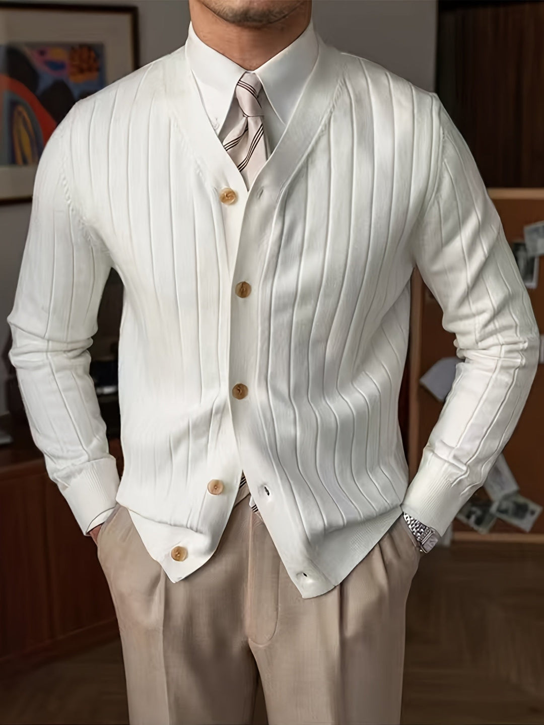 Prążkowany Button-Up kardigan