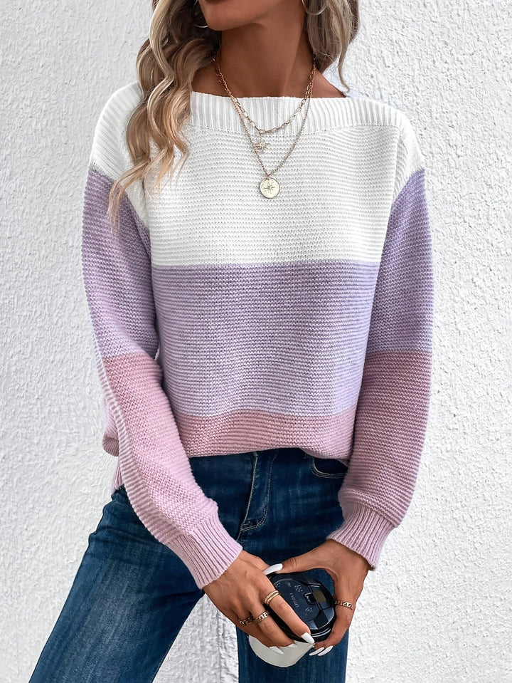 Blok kolorów Drop-Shoulder sweter