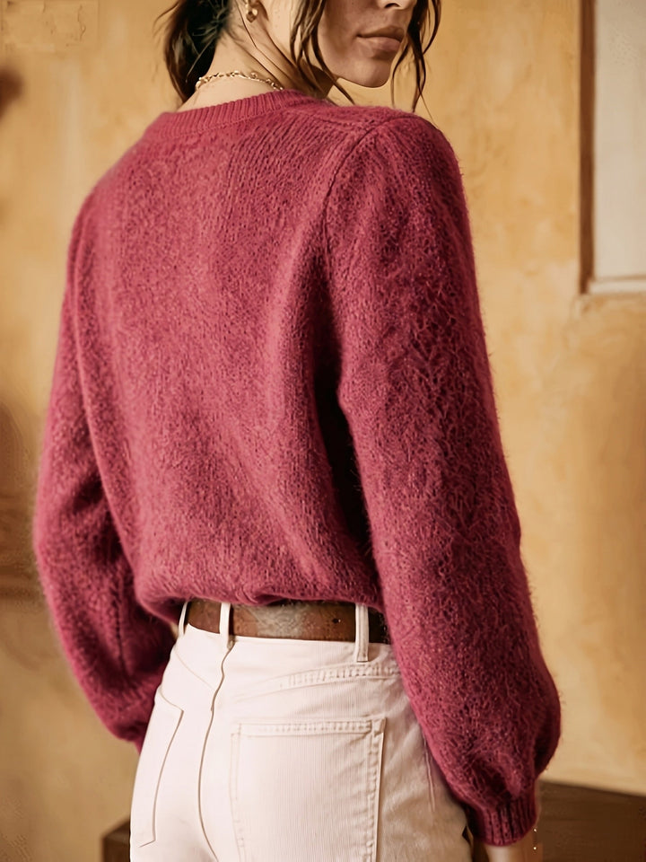 Miękko fakturowany Round-Neck kardigan
