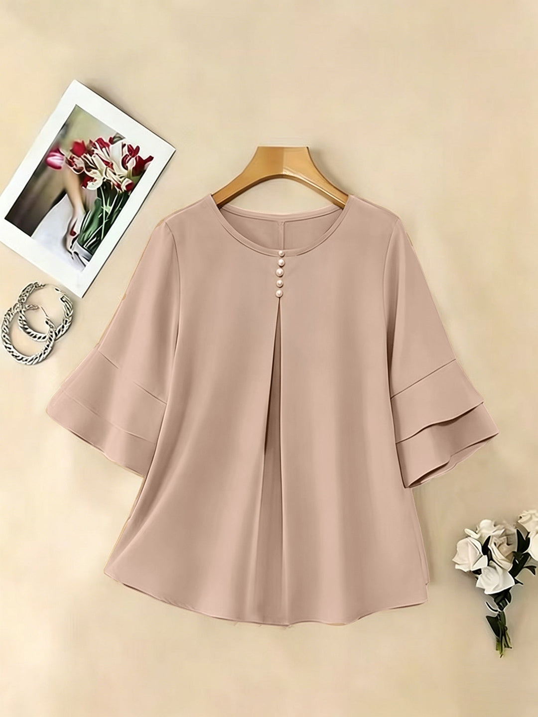 Flared-Sleeve plisowany bluzka