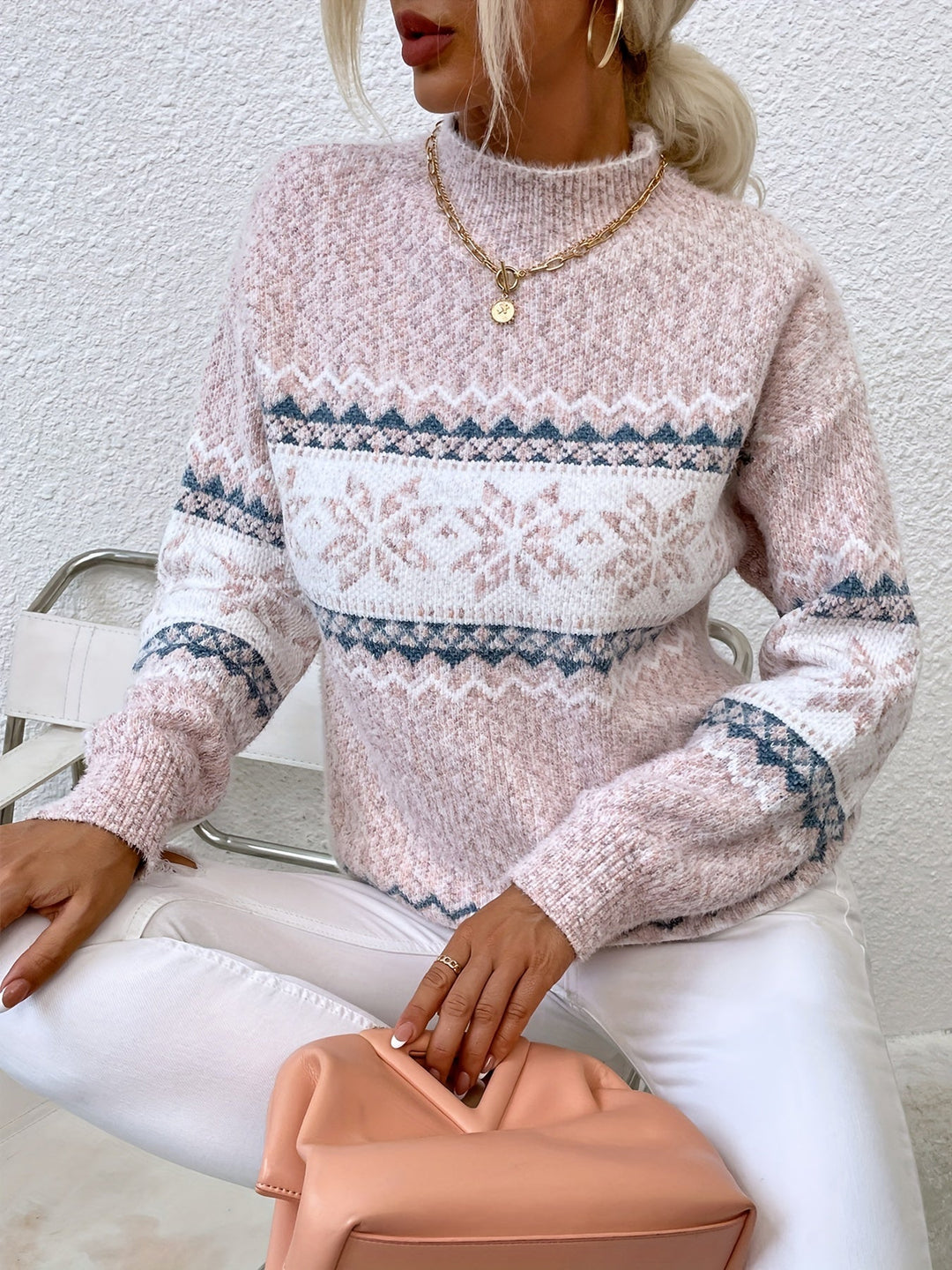 Przytulny Snowflake półgolf sweter