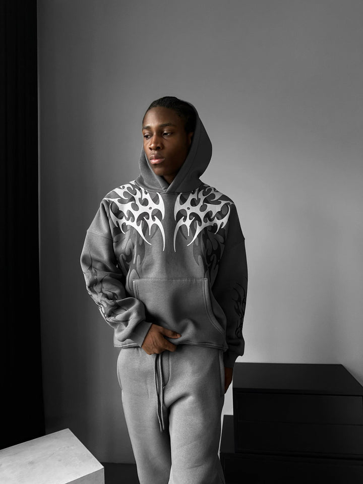 Oversize Tribal Hoodie - Antracyt