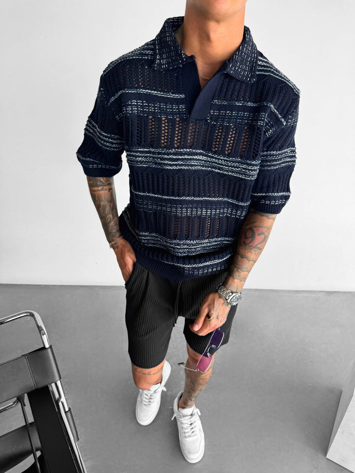 Oversize Knit Polo T-Shirt - Indygo