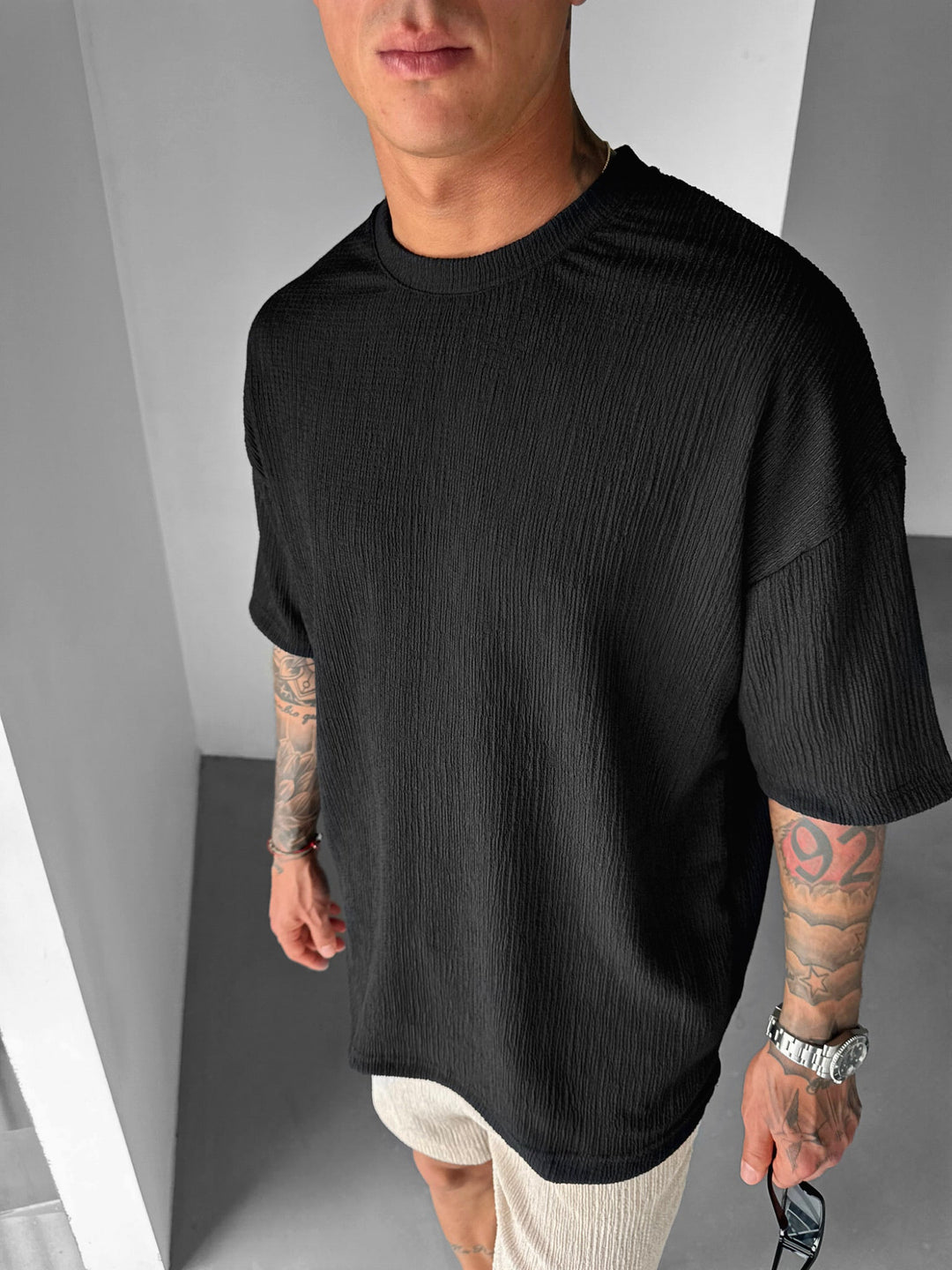 Oversize T-shirty z krepy - Czarny