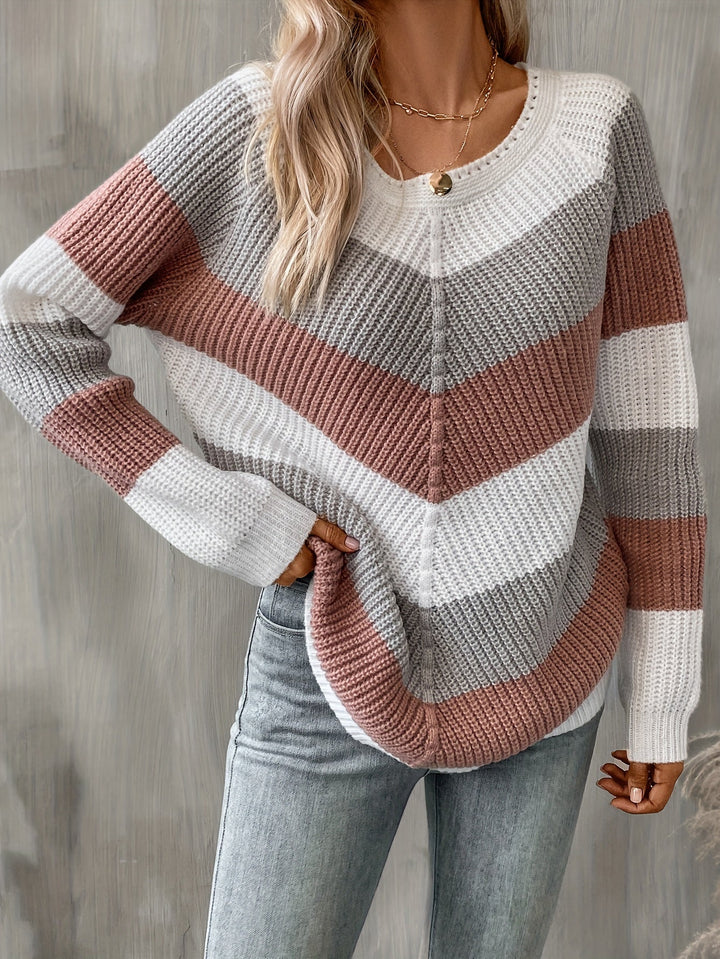Colorblock Chevron dzianina sweter