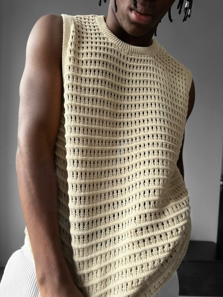 Oversize Grid Tanktop - Kamień