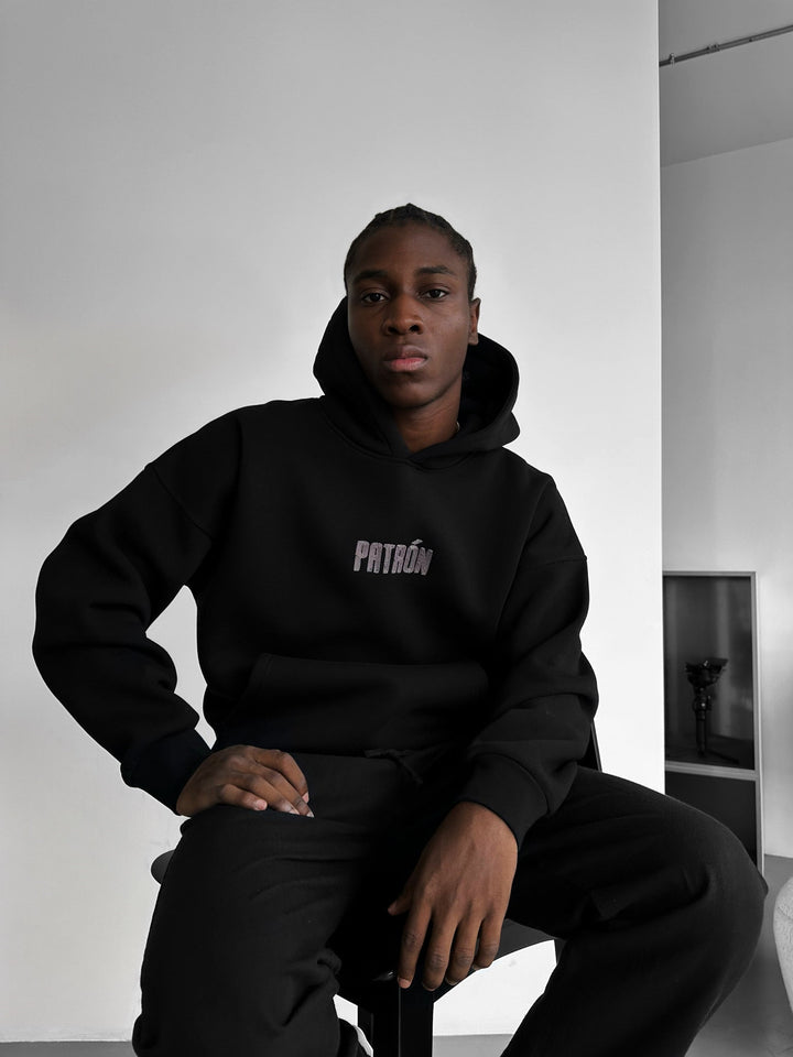 Hoodie Oversize z Detailem Patron - Czarny i Antracytowy