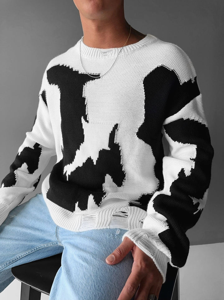 Oversize Sweter z Wełny Krowiej - Biały