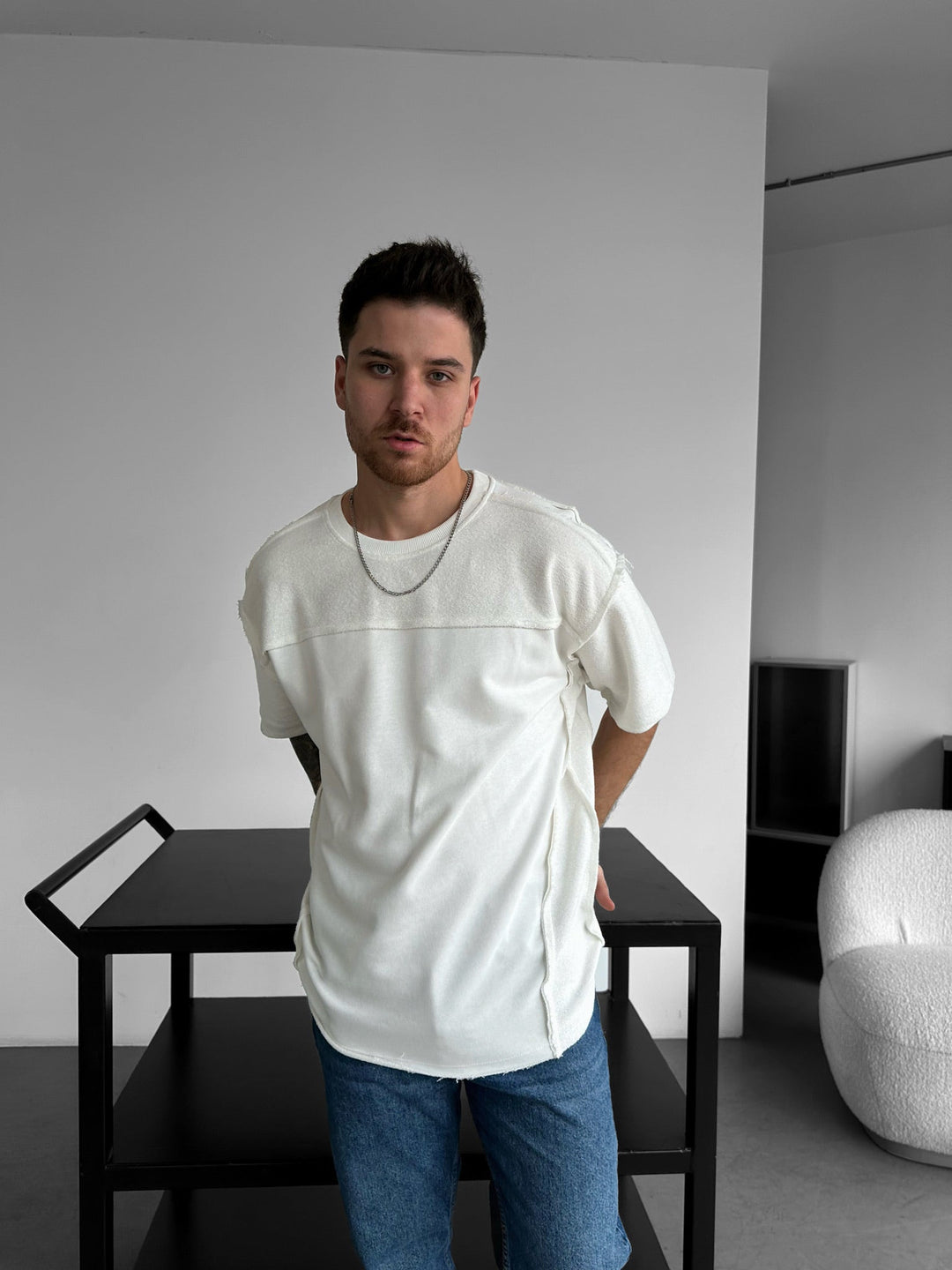 T-shirt z detalem szwu oversize - Biały