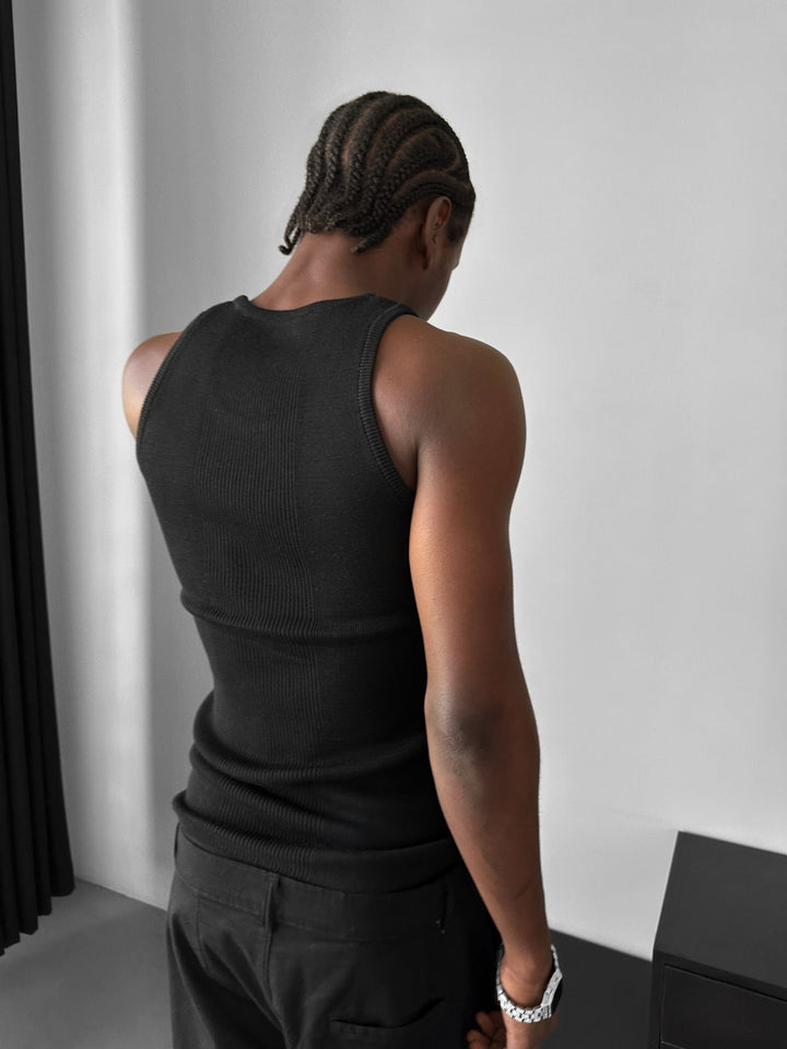 Slim Fit Knit Tanktop - Czarny