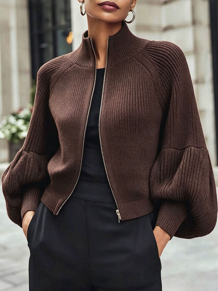 Zip-Up Puff-Sleeve kardigan