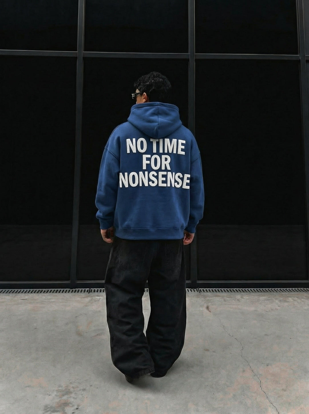 Oversize “Nie ma czasu na bzdury” Hoodie - Navy Peony