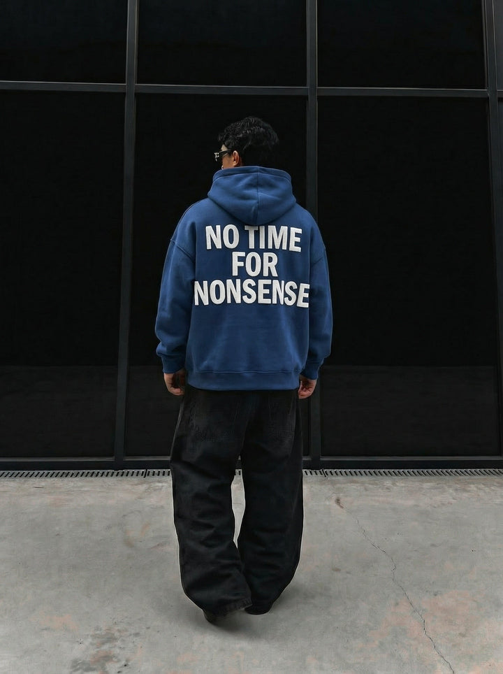 Oversize “Nie ma czasu na bzdury” Hoodie - Navy Peony