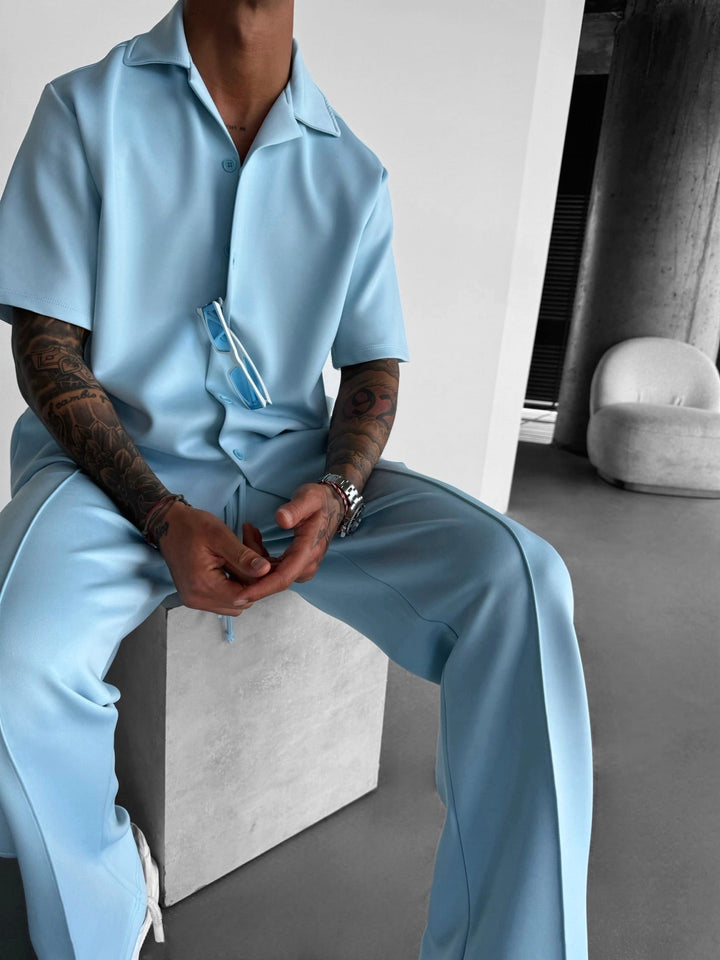Luźne Spodnie z Materiału Nurkowego - Baby Blue