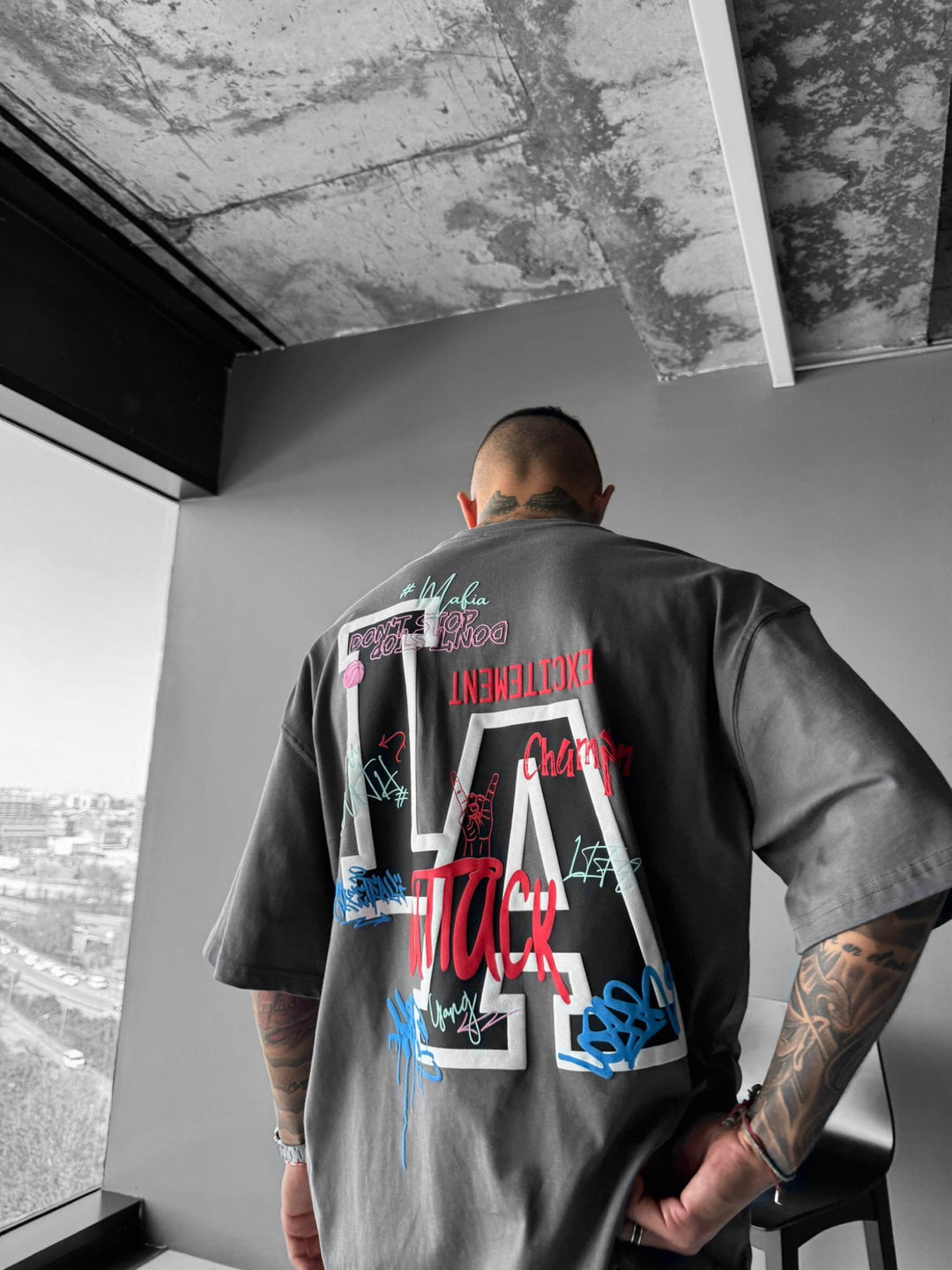 Oversize T-shirt L.A - Antracytowy