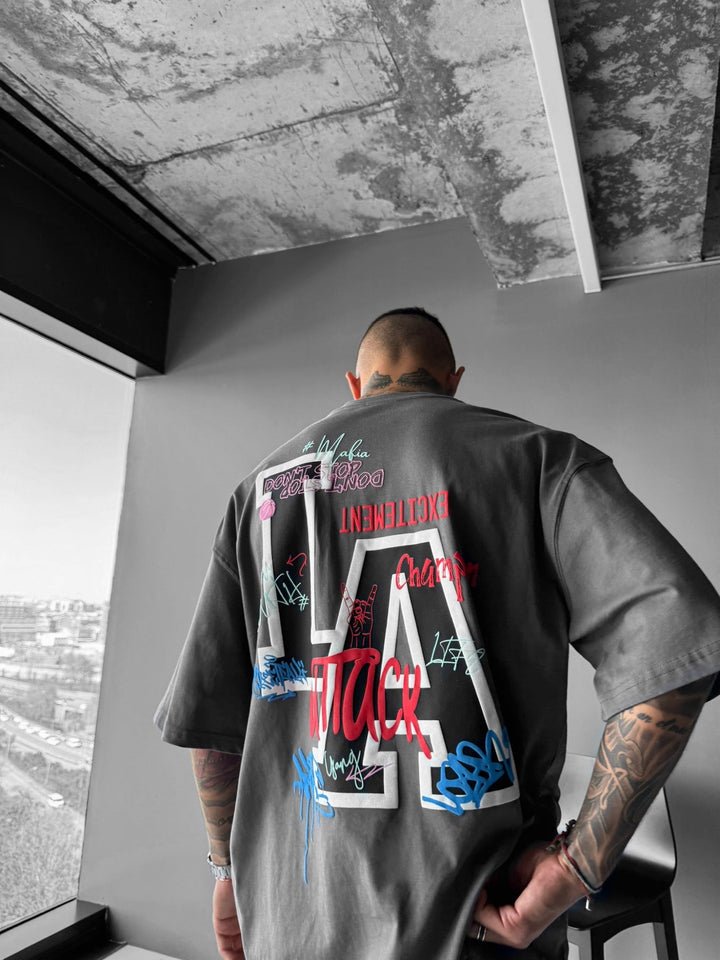 Oversize T-shirt L.A - Antracytowy