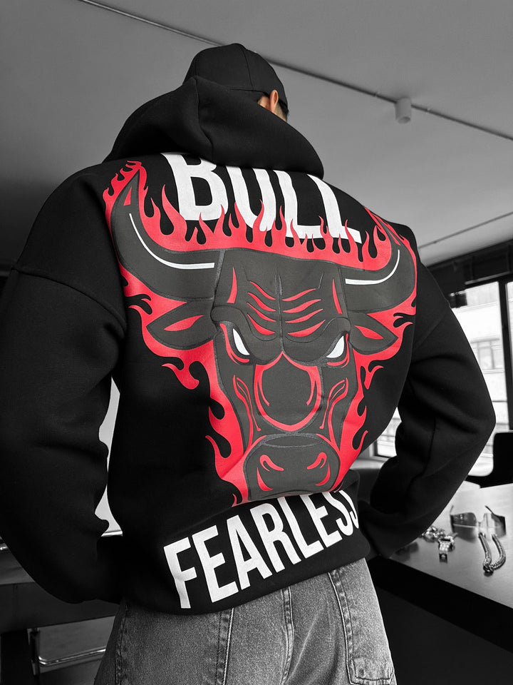 Oversize Bull Fearless Hoodie - Czarny i Czerwony