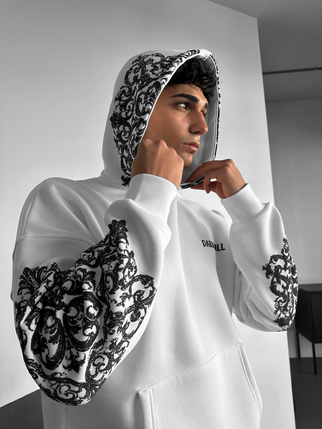 Hoodie z nadrukiem w oversize - Biały