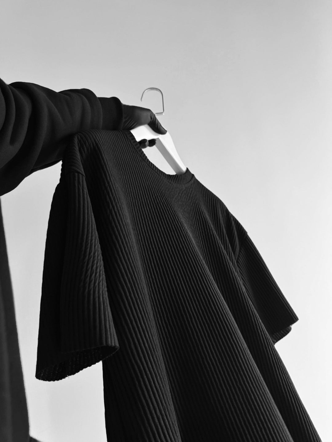 Oversize Ribbed T-Shirt - Czarny